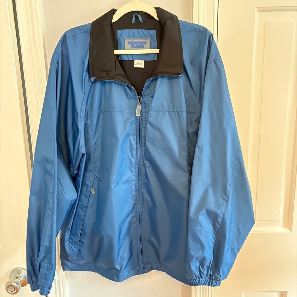 Weather Tamer Mens Large Soft Lined Light Jacket Windbreaker Blue 15101